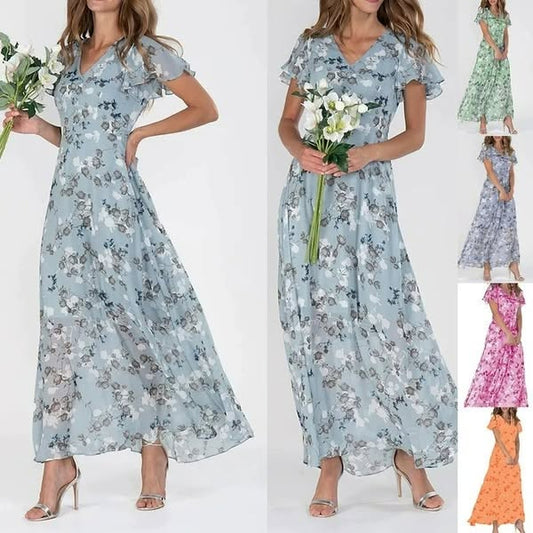 💐Rochie lungă cu mânecă scurtă și imprimeu floral