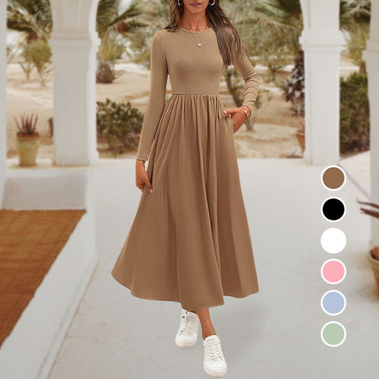 Elegant solid culoare rotund gât A-line rochie plisată