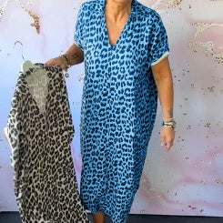 Rochie leopard imprimată cu gât în V pentru femei