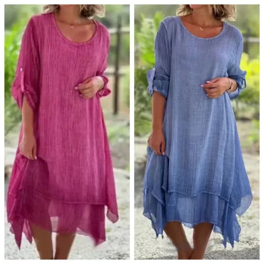 💕Rochie elegantă de culoare solidă pentru femei de culoare solidă rotundă cu gât liber