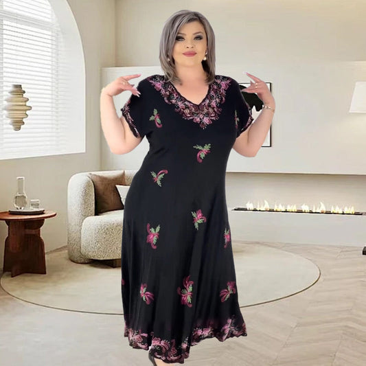 Plus Dimensiune V-neck rochie midi care curge