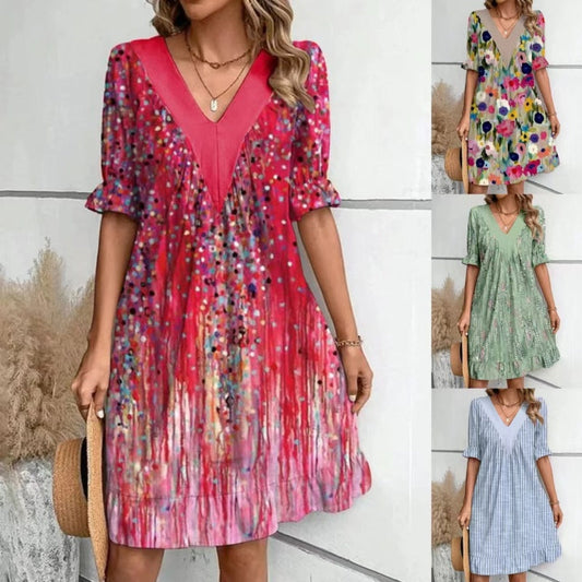 💕2025💕Femeii V-Neck Flowy Mini rochie
