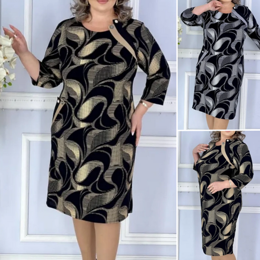 🌹Rochie Elegantă Mirela – croi clasic, imprimeu rafinat