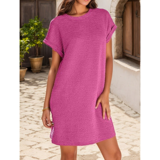🔥 2025 Nou💞Rochie de buzunar elegantă cu gât rotund și culoare solidă