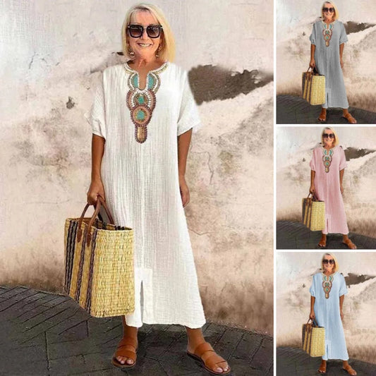 Rochie casual lejeră pentru femei, din bumbac și in