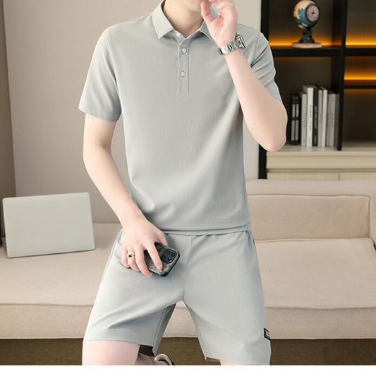 Set pentru bărbați: tricou cu mânecă scurtă și guler + pantaloni scurți, cu uscare rapidă