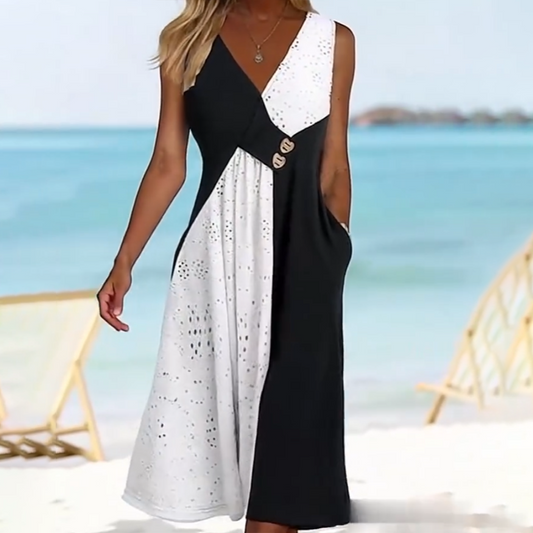 Rochii elegante Patchwork cu decolteu în V pentru femei