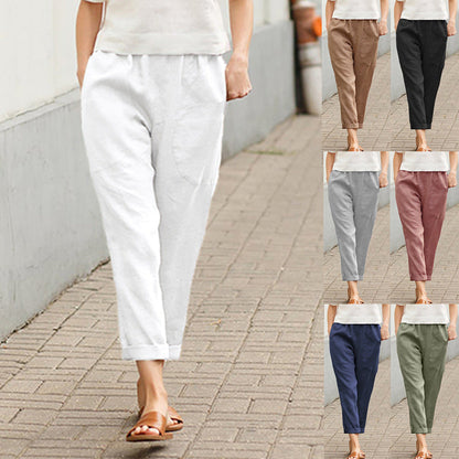 🌷【S-5XL】🥰Pantaloni largi din bumbac și in pentru femei în mărimi mari💖