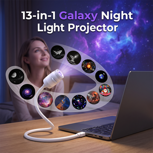 🌌 USB-s csillagprojektor lámpa – 13 cserélhető filmkoronggal és hajlékony nyakkal – tökéletes a hálószobába 💫✨