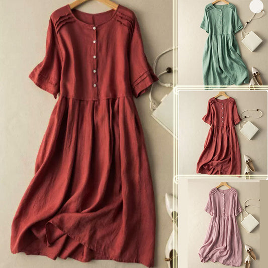 🔥🔥🔥 Rochie de cămașă din bumbac și in cu mânecă scurtă în stil vintage🌷