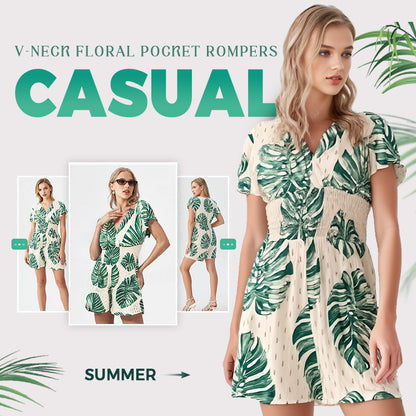 💐Salopeta casual cu buzunar floral cu buline
