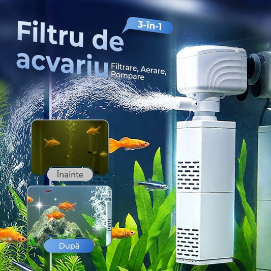 Filtru 3-în-1 pentru rezervor de pește - filtrare, oxigenare și pompare de apă