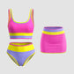 🌼 Třídílné sportovní bikiny z nylonu s barevnými bloky👙🌈