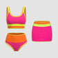 🌼 Třídílné sportovní bikiny z nylonu s barevnými bloky👙🌈