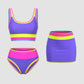 🌼 Třídílné sportovní bikiny z nylonu s barevnými bloky👙🌈