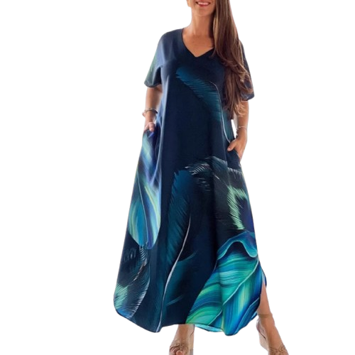 👗 Rochie cu mânecă scurtă imprimată