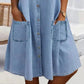 Rochie mini din denim albastră, simplă, cu guler și dantelă decorativă