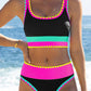 🌼 Třídílné sportovní bikiny z nylonu s barevnými bloky👙🌈