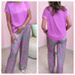Set de 2 piese cu top și pantaloni imprimați cu picioare largi