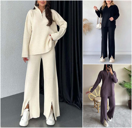 💖Set din două piese pentru femei Comfort Ribbed Knit Slit