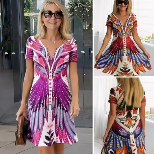 Rochie cu mânecă scurtă cu flori pentru femei