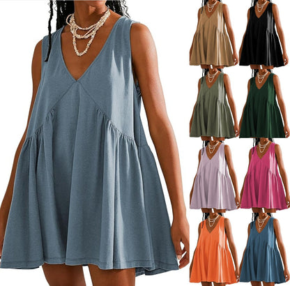 💗Women's V-Neck Sleeveless Vest Loose rochie plisată👗