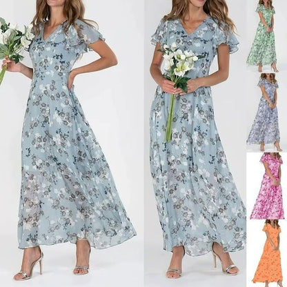 💐Rochie lungă cu mânecă scurtă și imprimeu floral