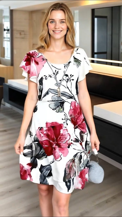 Ultima zi de promoție – 40% reducere! 🎉🌸 Rochie în cascadă cu imprimare florală în mai multe plante