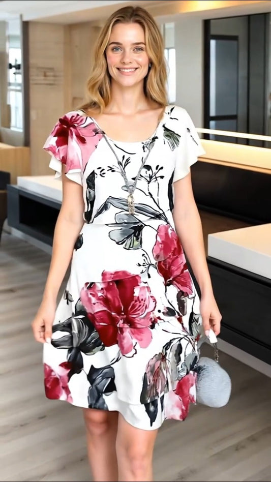 Ultima zi de promoție – 40% reducere! 🎉🌸 Rochie în cascadă cu imprimare florală în mai multe plante