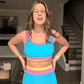 🌼 Třídílné sportovní bikiny z nylonu s barevnými bloky👙🌈