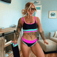🌼 Třídílné sportovní bikiny z nylonu s barevnými bloky👙🌈