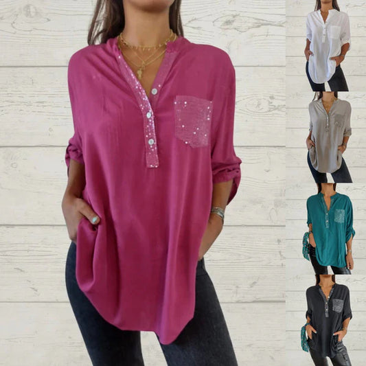 2025💟Pointed guler colier paiete patchwork bluză pentru femei