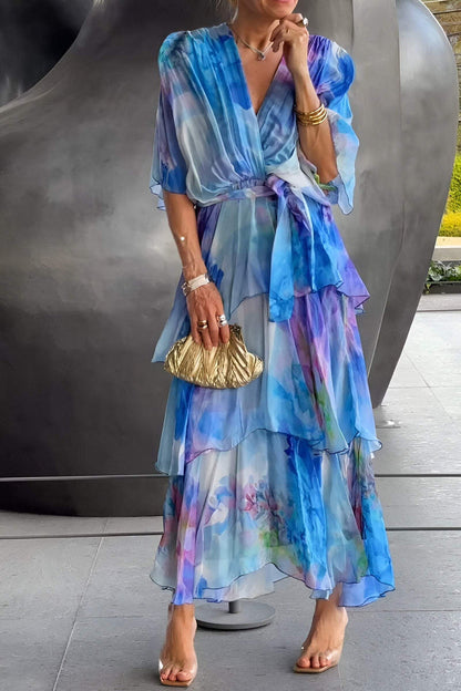 Rochie elegantă din șifon de mătase imprimată