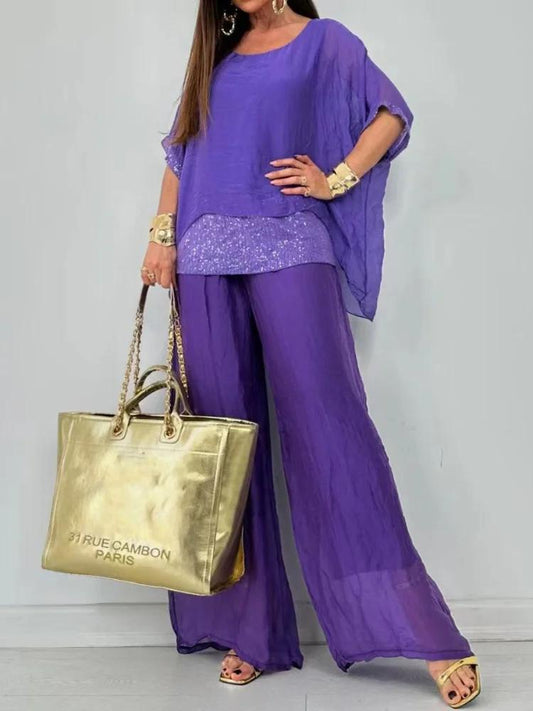 40%OFF😍Set de top și pantaloni cu paiete duble