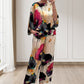 Stylish Watercolor Floral Print Loose 2-Piece Suit for Plus Size Women