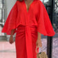 💕Rochie plisată cu decolteu în V de culoare solidă cu tiv în coadă de pește