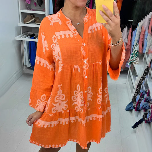 40%OFF✨ Fustă cu decolteu în V și imprimeu cu nasturi