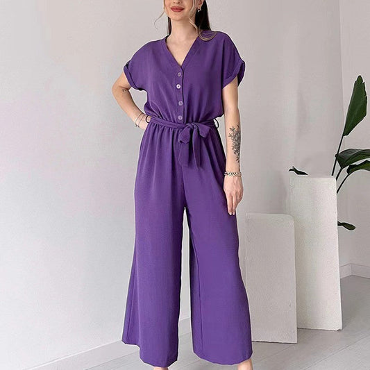 40%OFF💖 Femeii V-Neck cu mânecă scurtă Casual Jumpsuit