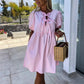 💕 Clasic și confortabil: Femei Trendy culoare solidă Bow Tie Front Puff Sleeve rochie
