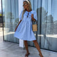 💕 Clasic și confortabil: Femei Trendy culoare solidă Bow Tie Front Puff Sleeve rochie