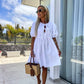 💕 Clasic și confortabil: Femei Trendy culoare solidă Bow Tie Front Puff Sleeve rochie