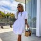 💕 Clasic și confortabil: Femei Trendy culoare solidă Bow Tie Front Puff Sleeve rochie