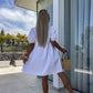 💕 Clasic și confortabil: Femei Trendy culoare solidă Bow Tie Front Puff Sleeve rochie