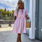 💕 Clasic și confortabil: Femei Trendy culoare solidă Bow Tie Front Puff Sleeve rochie