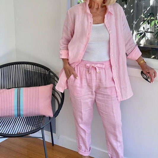 ⏰ULTIMA ZI DE VÂNZARE 50% OFF😍Bluză cu mânecă lungă din bumbac și lenjerie pentru femei și set de pantaloni