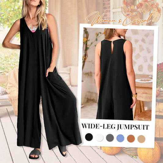 Femeii Casual V-Neck Sleeveless Wide Leg Jumpsuit