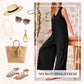 Femeii Casual V-Neck Sleeveless Wide Leg Jumpsuit