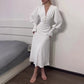 Rochie cu mânecă lungă de lanternă, cu decolteu în V, pentru femei
