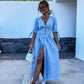 👗Rochie denim cu nasturi și gât în V pentru femei✨