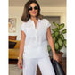 💖Set elegant din două piese, cămașă cu mânecă scurtă din in și bumbac și pantaloni cu picior lat
